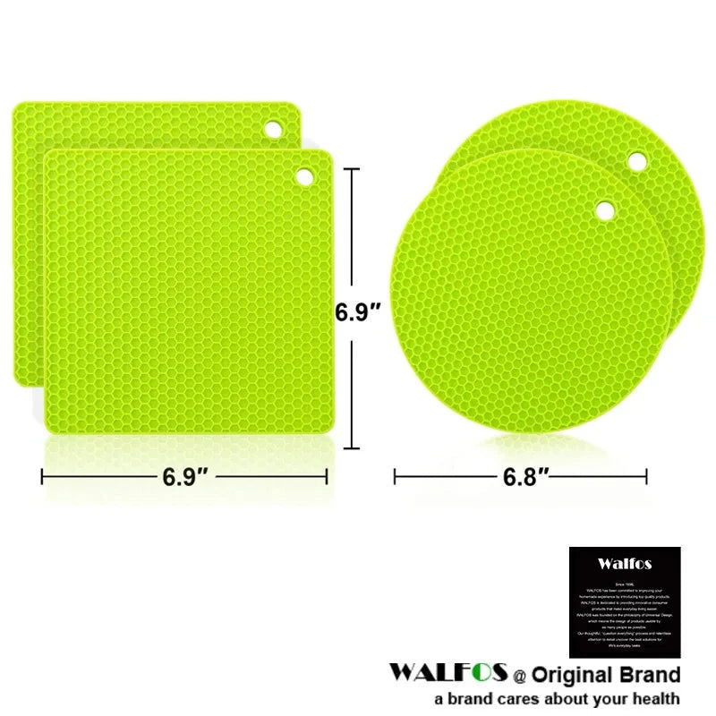 WALFOS  Silicone Pot Holders Heat-Resistant Mats Silicone Trivet Mats for Hot Pan Tables Countertops Spoon Rest Mat Green - Walfos® Kitchenware