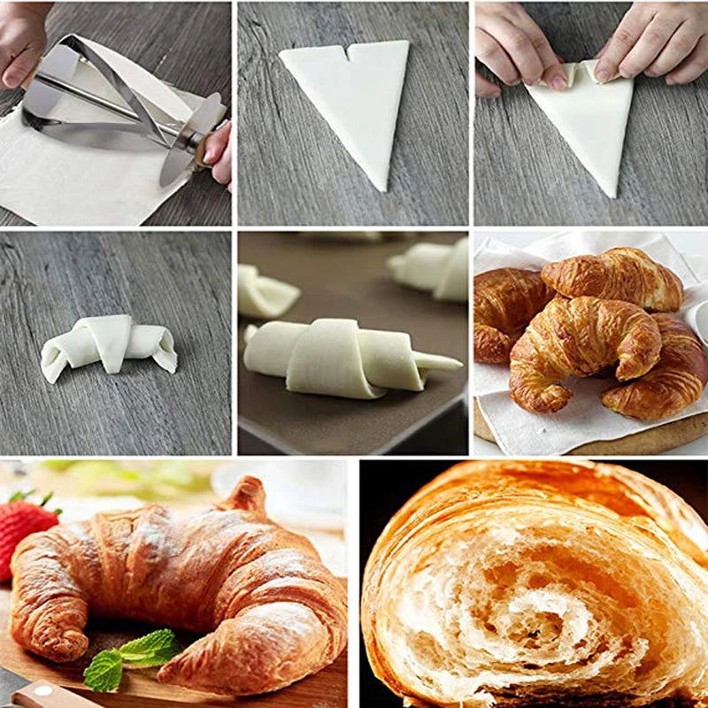 WALFOS  Stainless Steel Rolling Cutter for Making Croissant Bread Wheel Dough Pastry Knife Wooden Handle Baking Kitchen Knife - Walfos® Kitchenware