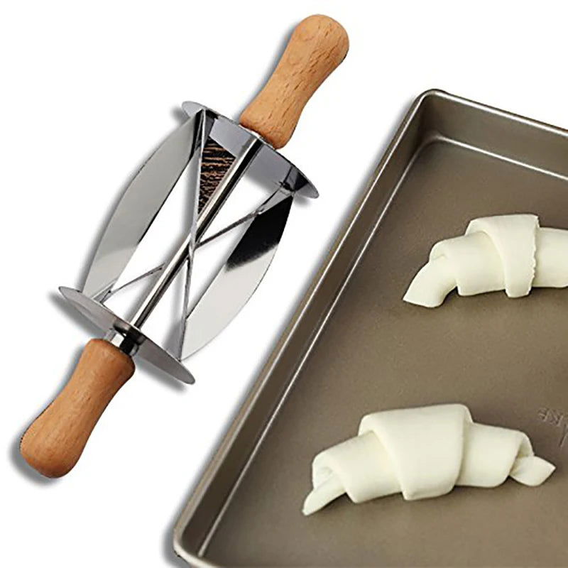 WALFOS  Stainless Steel Rolling Cutter for Making Croissant Bread Wheel Dough Pastry Knife Wooden Handle Baking Kitchen Knife - Walfos® Kitchenware