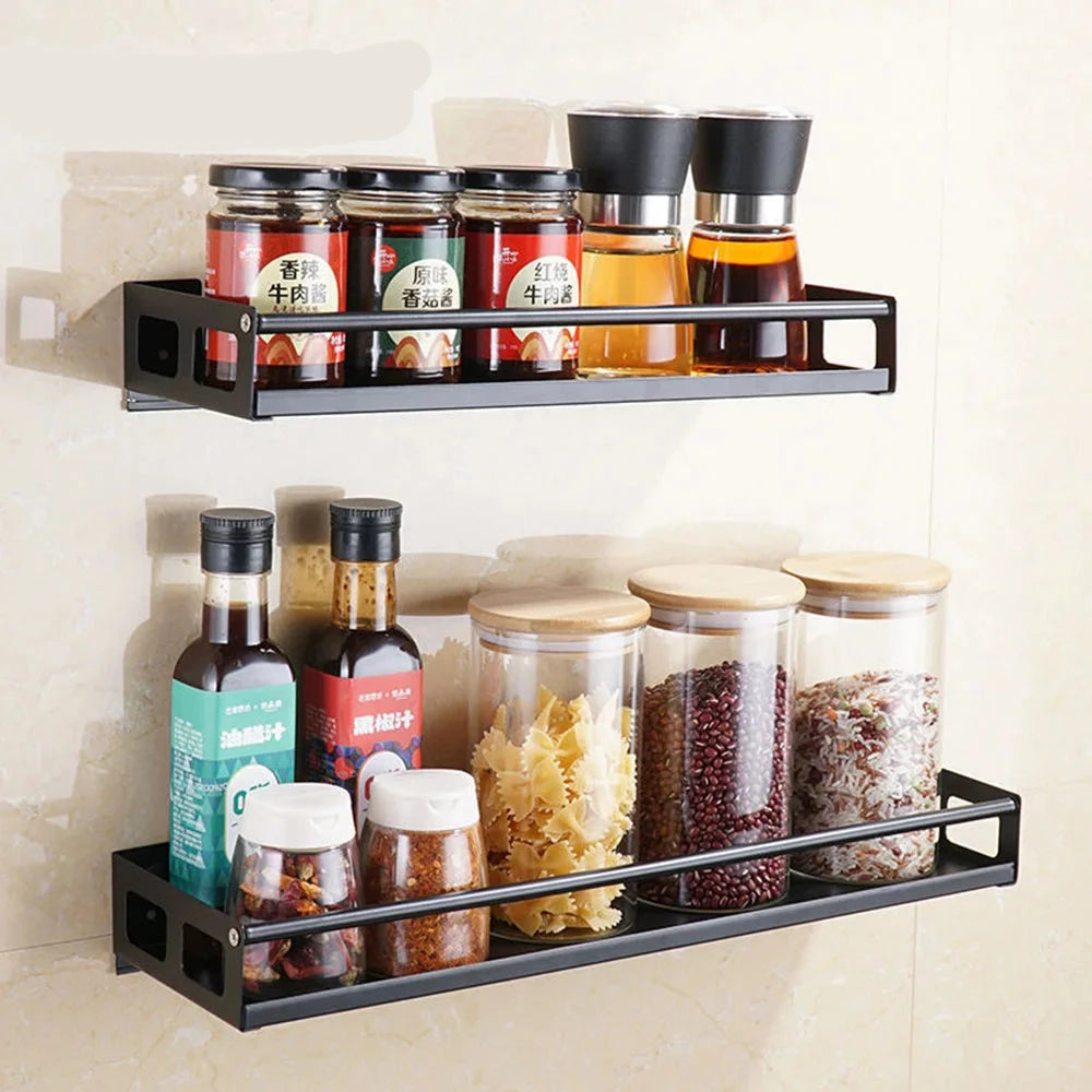 Walfos Kitchen Organizer Wall Mount Bracket Wall Storage Rack Spice Jar Rack Cabinet Shelf Kitchen Gadget Supplies Bathroom Rack Walfos® Kitchenware