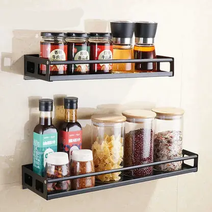 Walfos Kitchen Organizer Wall Mount Bracket Wall Storage Rack Spice Jar Rack Cabinet Shelf Kitchen Gadget Supplies Bathroom Rack Walfos® Kitchenware