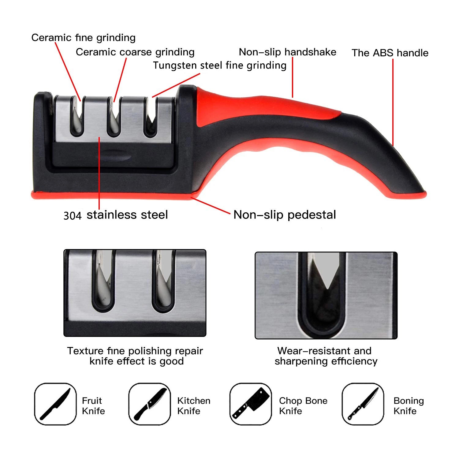 Walfos Sharpener Household Quick Sharpener Whetstone Stick Sharpening Kitchen Knife Kitchen Gadget Sharpener 3-Stage Type Walfos® Kitchenware