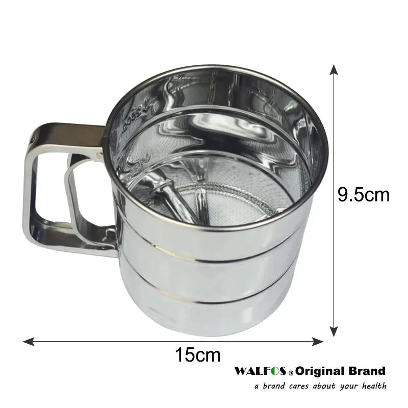 Walfos Stainless Steel Flour Sieve Cup Powder Sieve Mesh Kitchen Gadget For Cakes Hand-Screened Sugar Mesh Sieve Baking Sieve Walfos® Kitchenware