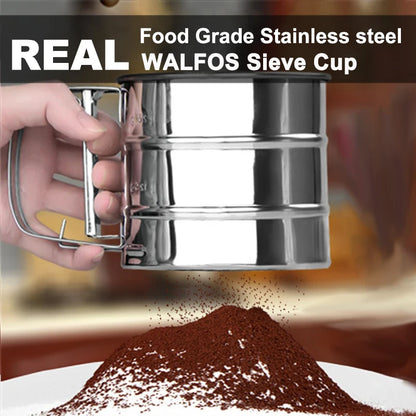 Walfos Stainless Steel Flour Sieve Cup Powder Sieve Mesh Kitchen Gadget For Cakes Hand-Screened Sugar Mesh Sieve Baking Sieve Walfos® Kitchenware