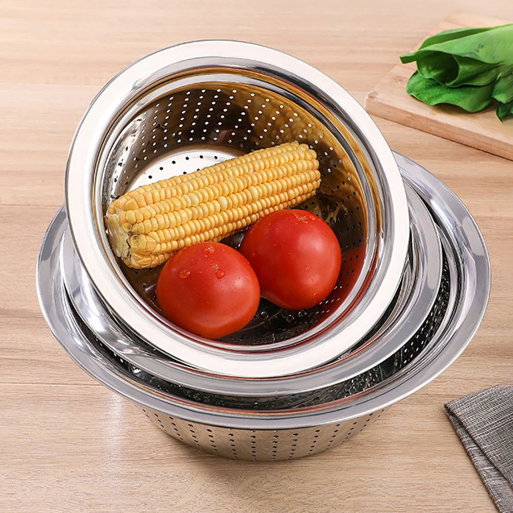 Walfos Stainless Steel Holes Washing Cleaning Rice Sieve Strainer Fruits Vegetable Drain Bowl Strainer Kitchen Supplies Walfos® Kitchenware