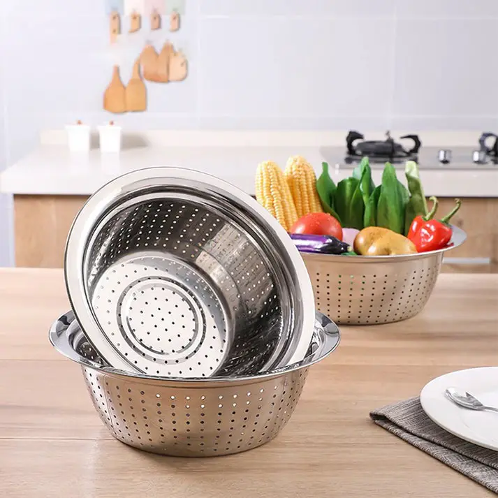 Walfos Stainless Steel Holes Washing Cleaning Rice Sieve Strainer Fruits Vegetable Drain Bowl Strainer Kitchen Supplies Walfos® Kitchenware