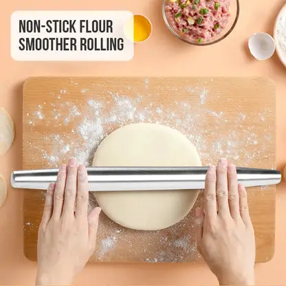 Walfos Stainless Steel Rolling Pin 304 Household Catching Dumpling Skin Pin Hollow Nonstick Rolling Pin Pressing Pin Baking Tool Walfos® Kitchenware