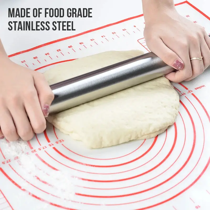 Walfos Stainless Steel Rolling Pin 304 Household Catching Dumpling Skin Pin Hollow Nonstick Rolling Pin Pressing Pin Baking Tool Walfos® Kitchenware