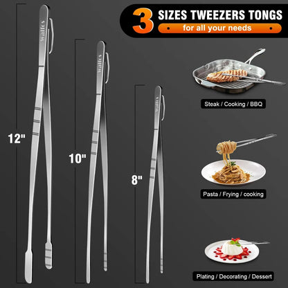 Walfos Ultimate Precision 🔍 3-Piece Stainless Steel Kitchen Tweezers Set: Professional-Grade BBQ Tongs for Culinary Mastery Walfos® Kitchenware