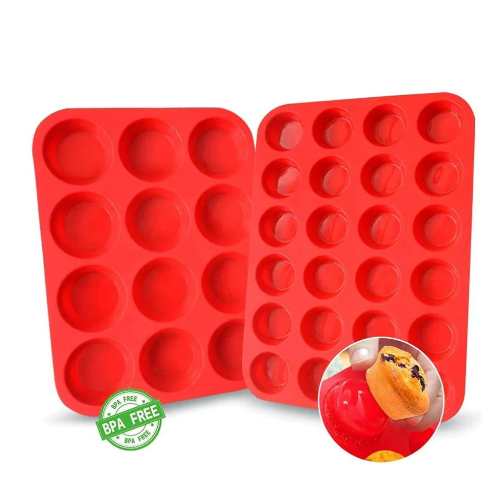 Walfos 100% Food Grade 12 Cup Silicone Muffin Pan &Cupcake Baking Pan Non-Stick Silicone Cake Mold Round Mini Muffin Pan Form - Walfos® Kitchenware