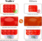 Walfos 100% Food Grade 12 Cup Silicone Muffin Pan &Cupcake Baking Pan Non-Stick Silicone Cake Mold Round Mini Muffin Pan Form - Walfos® Kitchenware