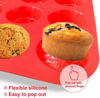 Walfos 100% Food Grade 12 Cup Silicone Muffin Pan &Cupcake Baking Pan Non-Stick Silicone Cake Mold Round Mini Muffin Pan Form - Walfos® Kitchenware