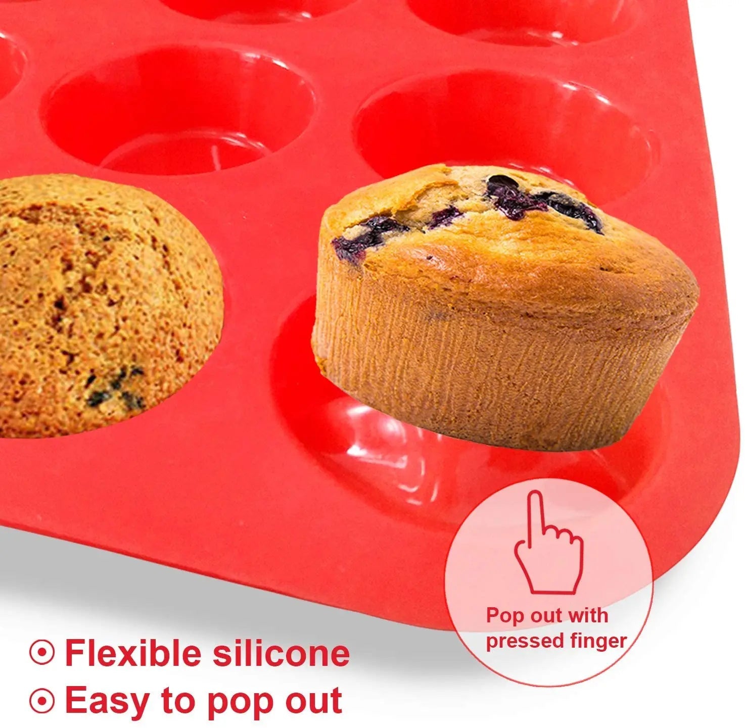 Walfos 100% Food Grade 12 Cup Silicone Muffin Pan &Cupcake Baking Pan Non-Stick Silicone Cake Mold Round Mini Muffin Pan Form - Walfos® Kitchenware