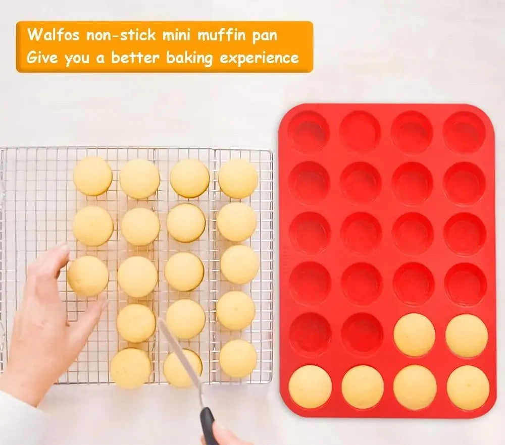 Walfos 100% Food Grade 12 Cup Silicone Muffin Pan &Cupcake Baking Pan Non-Stick Silicone Cake Mold Round Mini Muffin Pan Form - Walfos® Kitchenware