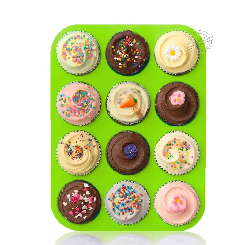Walfos 100% Food Grade 12 Cup Silicone Muffin Pan &Cupcake Baking Pan Non-Stick Silicone Cake Mold Round Mini Muffin Pan Form - Walfos® Kitchenware