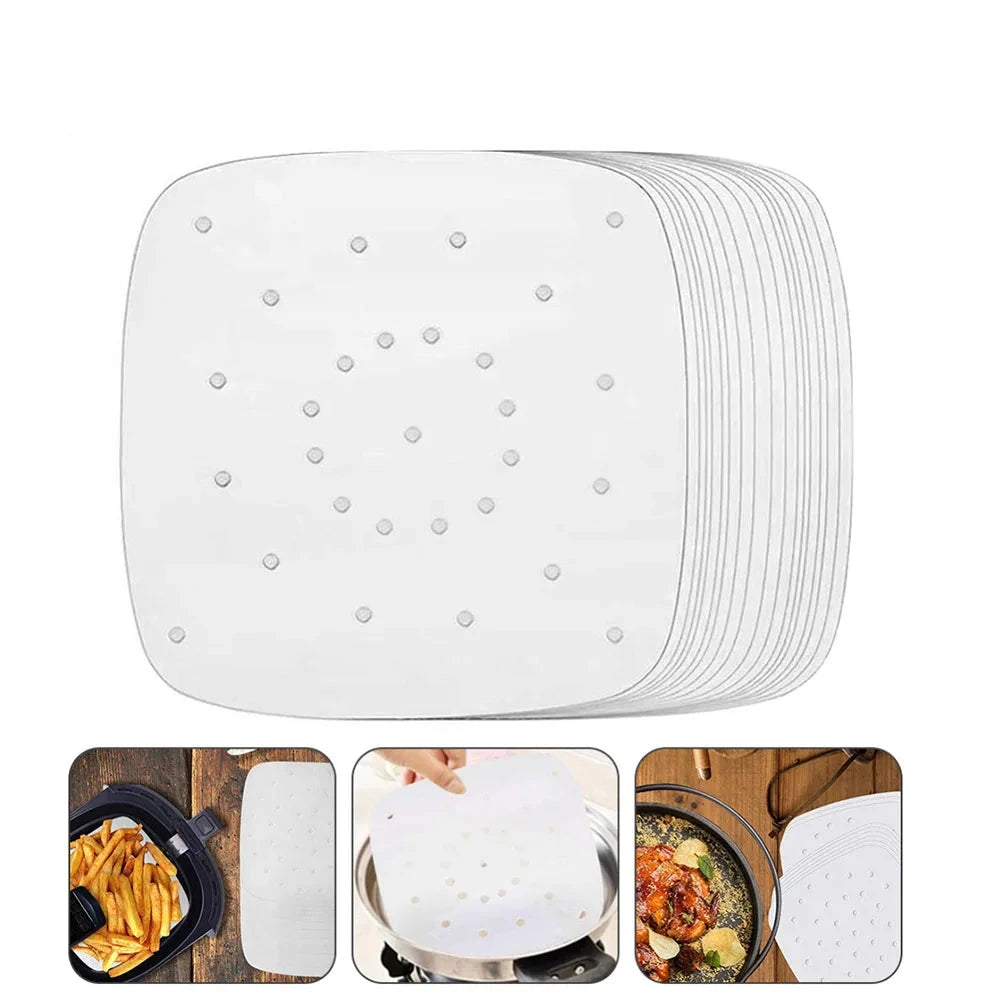 Walfos 100 Sheets Air Fryer Square Baking Paper Silicone Oil Paper For Buncake Paper Saucer Non-Stick Steaming Basket Mat - Walfos® Kitchenware