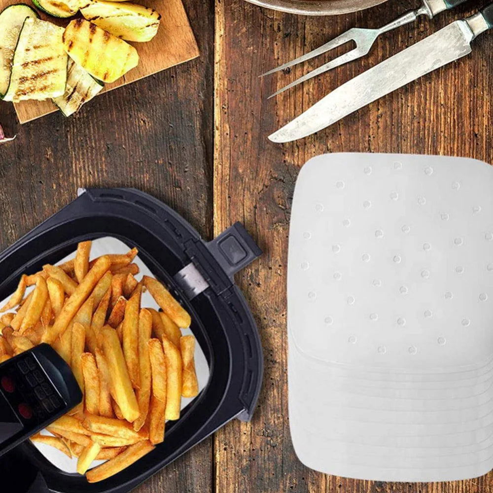Walfos 100 Sheets Air Fryer Square Baking Paper Silicone Oil Paper For Buncake Paper Saucer Non-Stick Steaming Basket Mat - Walfos® Kitchenware