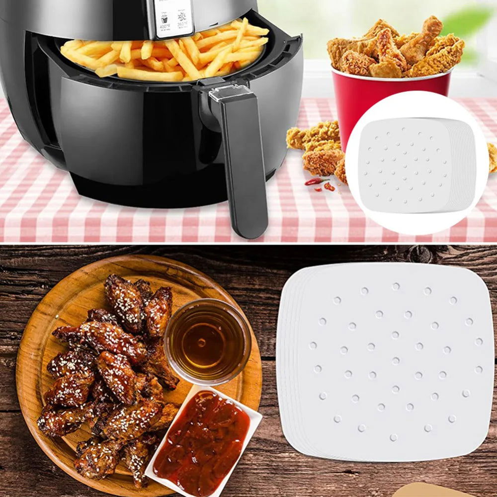 Walfos 100 Sheets Air Fryer Square Baking Paper Silicone Oil Paper For Buncake Paper Saucer Non-Stick Steaming Basket Mat - Walfos® Kitchenware