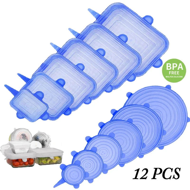 Walfos 12pcs Universal Silicone Stretch Lids Food Cover Cap Wrap Bowl Pot Lids Silicone Cover Pan Cooking Kitchen Accessories - Walfos® Kitchenware