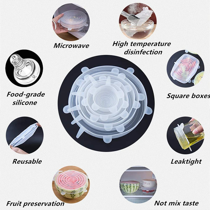 Walfos 12pcs Universal Silicone Stretch Lids Food Cover Cap Wrap Bowl Pot Lids Silicone Cover Pan Cooking Kitchen Accessories - Walfos® Kitchenware