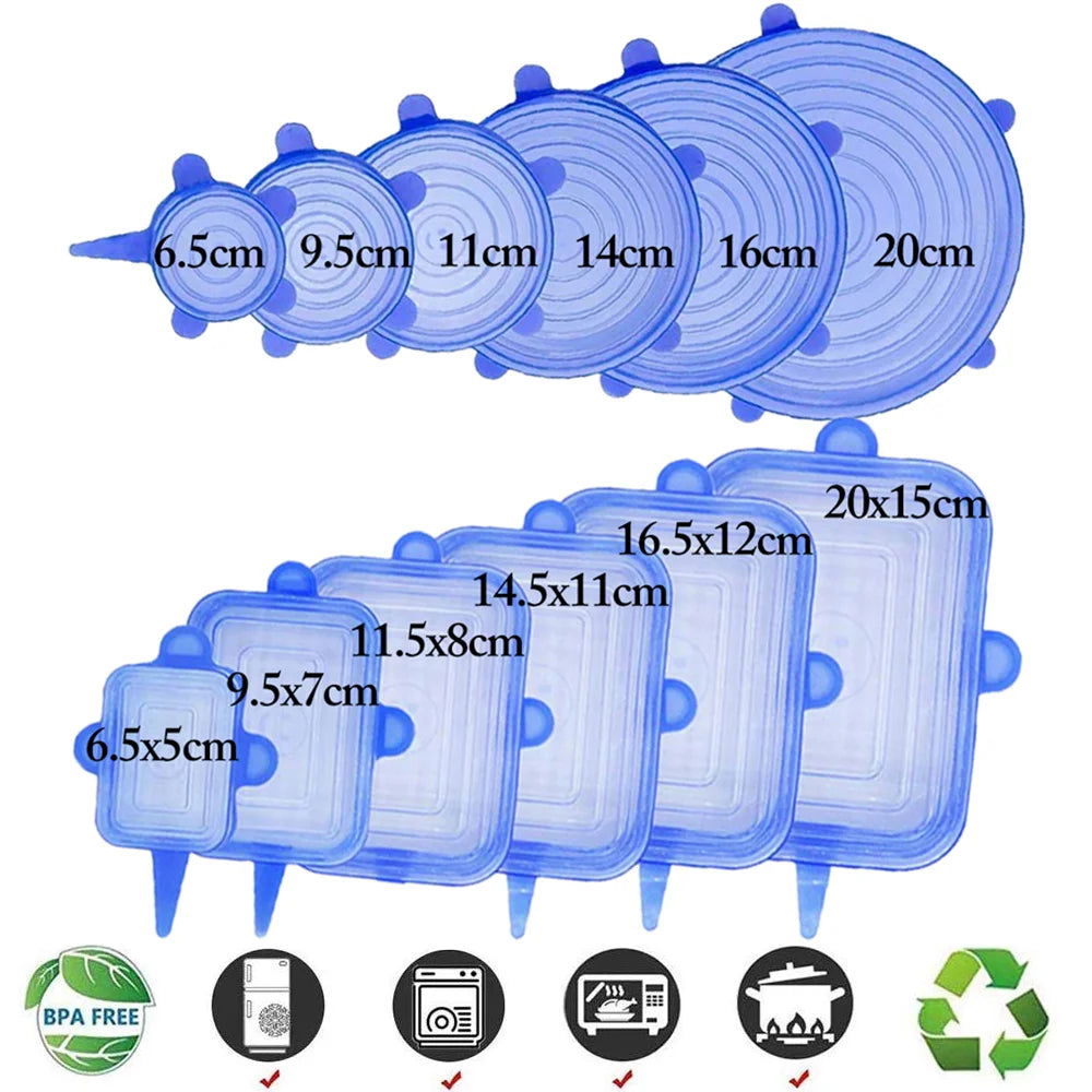 Walfos 12pcs Universal Silicone Stretch Lids Food Cover Cap Wrap Bowl Pot Lids Silicone Cover Pan Cooking Kitchen Accessories - Walfos® Kitchenware