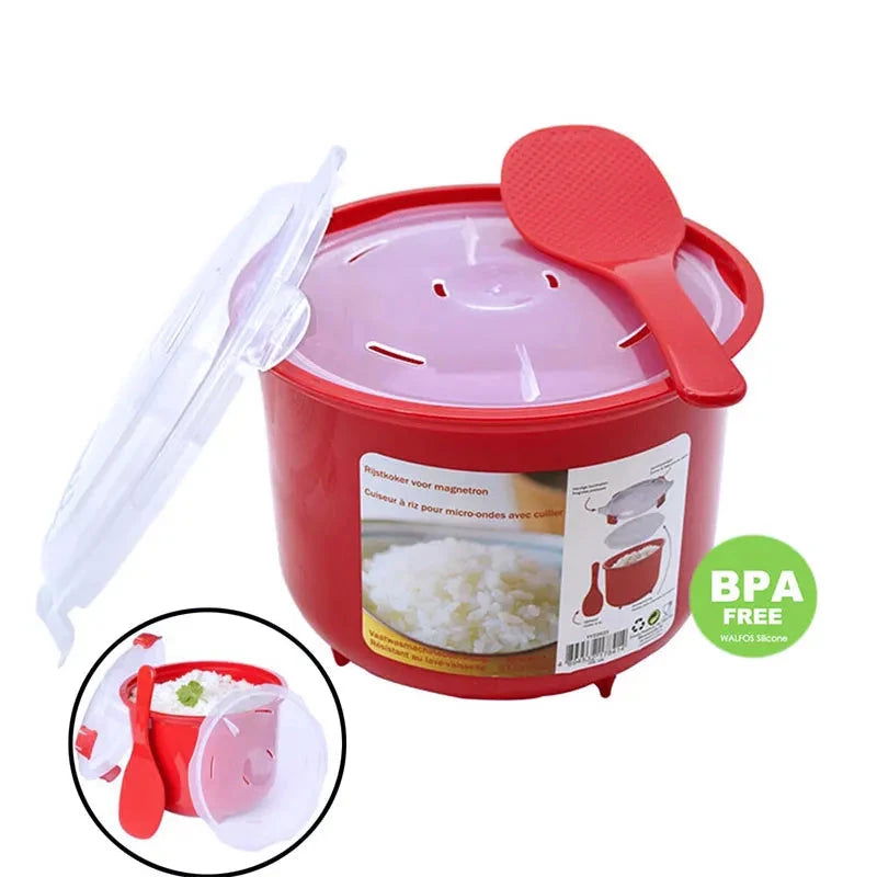 Walfos 1Pcs 2.6L Food grades Microwave Steamer Meal Food Rice Cooker Cereal Dish kitchenware Kitchen Tool Accessories - Walfos® Kitchenware