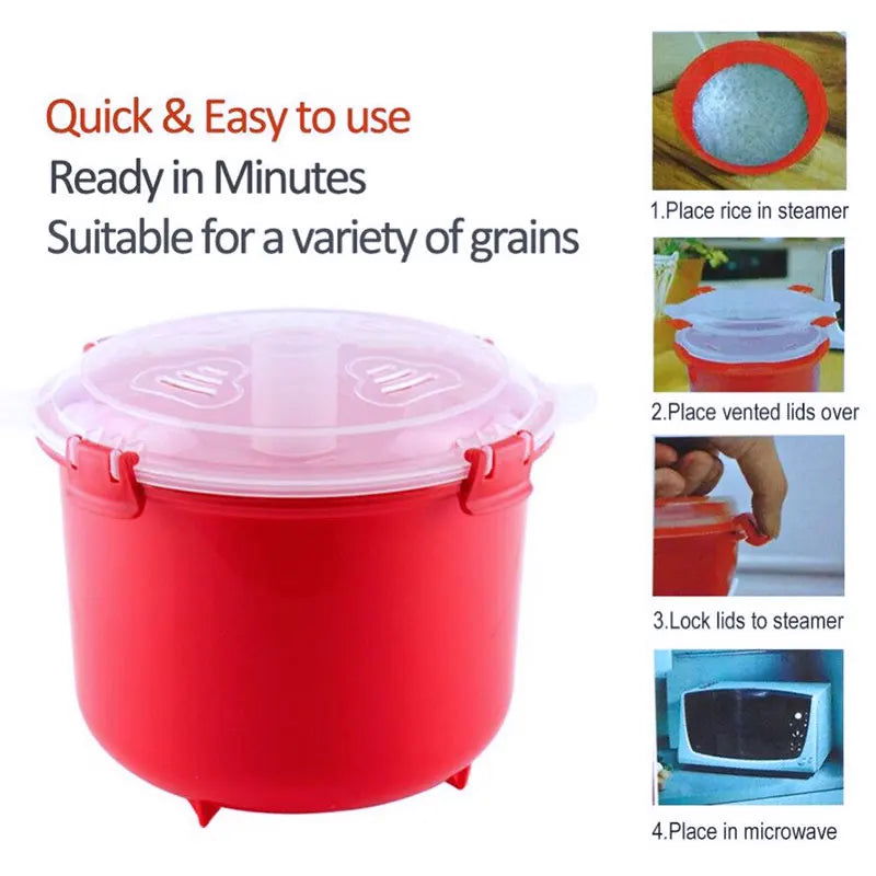 Walfos 1Pcs 2.6L Food grades Microwave Steamer Meal Food Rice Cooker Cereal Dish kitchenware Kitchen Tool Accessories - Walfos® Kitchenware