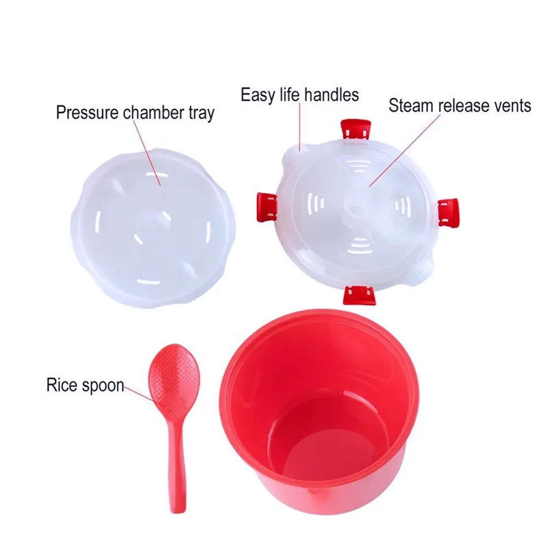 Walfos 1Pcs 2.6L Food grades Microwave Steamer Meal Food Rice Cooker Cereal Dish kitchenware Kitchen Tool Accessories - Walfos® Kitchenware