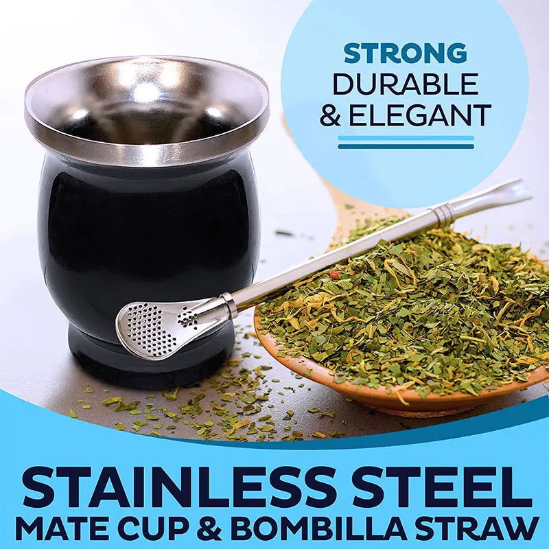 Walfos 1Pcs Natural Gourd Tea Cup Set 8 Ounces Bombillas Yerba Mate Straw Cleaning Brush Stainless Steel Double-Walled Milk Mug - Walfos® Kitchenware