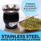 Walfos 1Pcs Natural Gourd Tea Cup Set 8 Ounces Bombillas Yerba Mate Straw Cleaning Brush Stainless Steel Double-Walled Milk Mug - Walfos® Kitchenware
