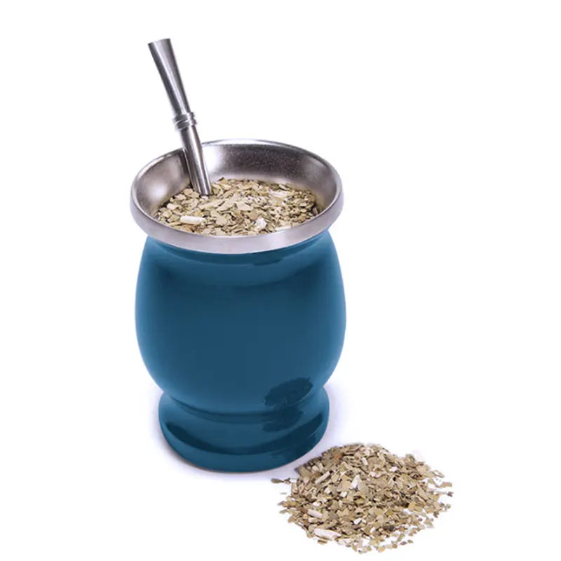Walfos 1Pcs Natural Gourd Tea Cup Set 8 Ounces Bombillas Yerba Mate Straw Cleaning Brush Stainless Steel Double-Walled Milk Mug - Walfos® Kitchenware