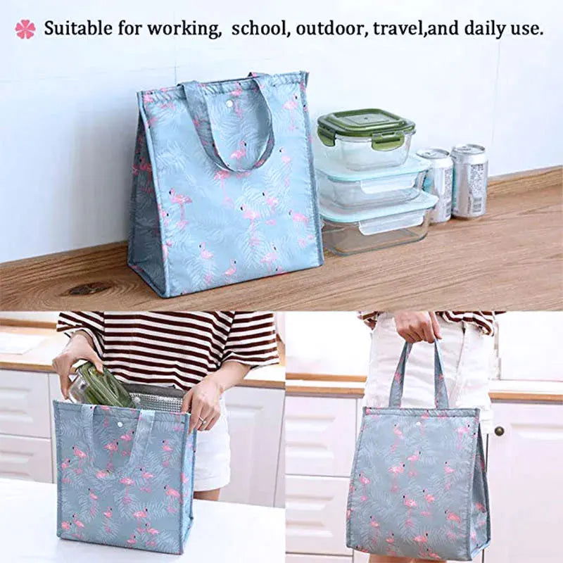 Walfos 1Pcs Portability Lunch Bags For Women Kids Picnic Beach School Flamingo Portable Lunch Bag Tote Handbag Kitchen Gadgets - Walfos® Kitchenware
