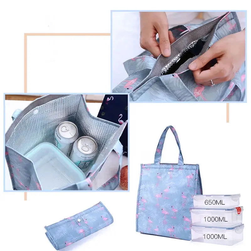 Walfos 1Pcs Portability Lunch Bags For Women Kids Picnic Beach School Flamingo Portable Lunch Bag Tote Handbag Kitchen Gadgets - Walfos® Kitchenware