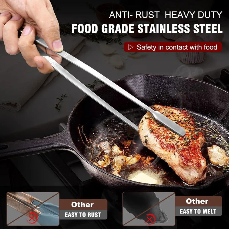 Walfos 1 Piece Stainless Steel Tweezer Barbecue Tong for Cooking Roasting Grabbing Small Objects Dessert BBQ Spaghetti Kitchen - Walfos® Kitchenware