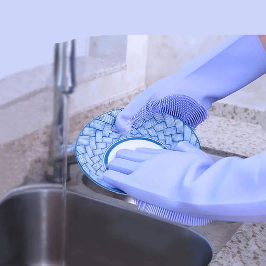 Walfos 2Pcs Silicone Dishwashing Scrubber Cleaning Gloves Dish Washing Sponge Rubber Scrub Gloves Kitchen Cleaning Accessories - Walfos® Kitchenware
