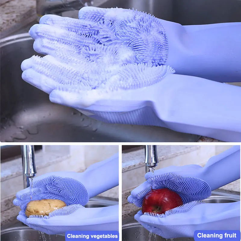 Walfos 2Pcs Silicone Dishwashing Scrubber Cleaning Gloves Dish Washing Sponge Rubber Scrub Gloves Kitchen Cleaning Accessories - Walfos® Kitchenware
