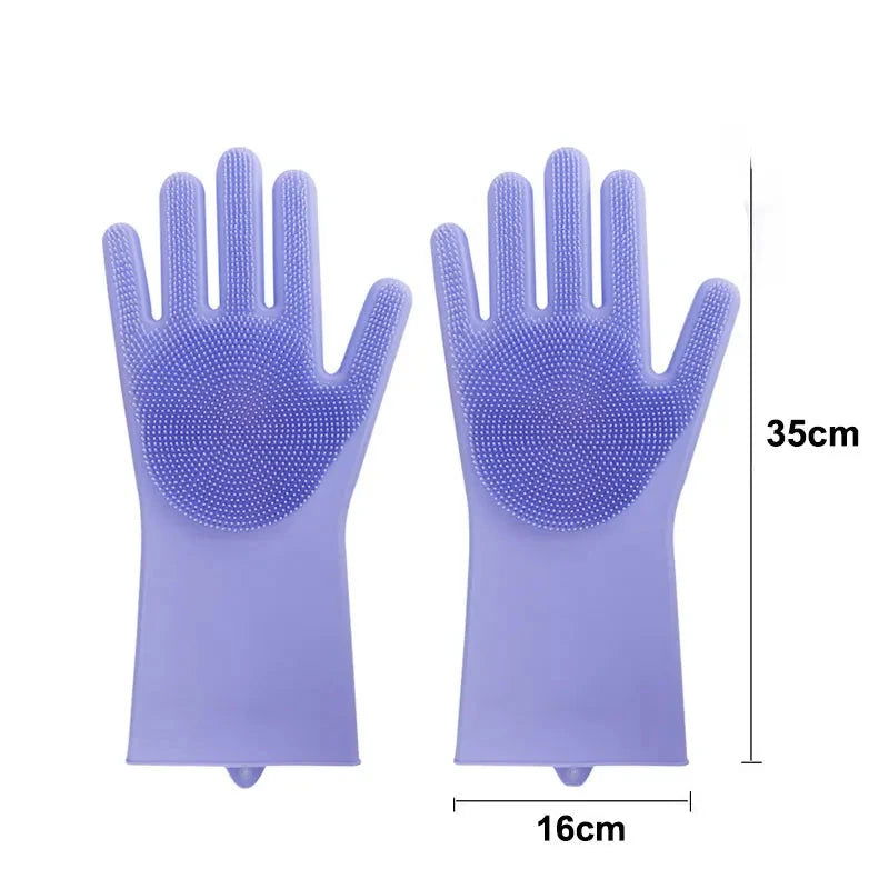 Walfos 2Pcs Silicone Dishwashing Scrubber Cleaning Gloves Dish Washing Sponge Rubber Scrub Gloves Kitchen Cleaning Accessories - Walfos® Kitchenware