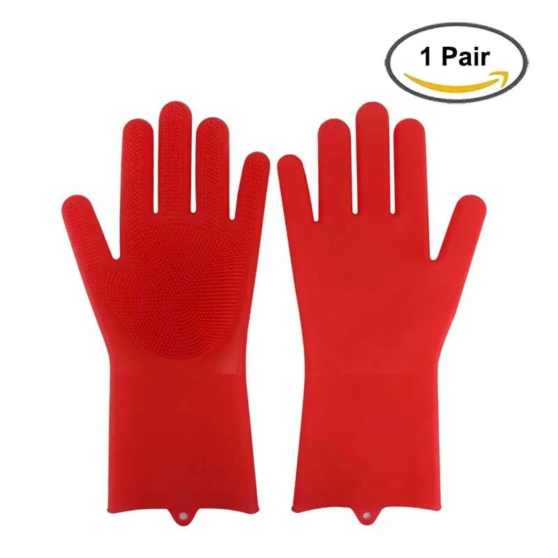 Walfos 2Pcs Silicone Dishwashing Scrubber Cleaning Gloves Dish Washing Sponge Rubber Scrub Gloves Kitchen Cleaning Accessories - Walfos® Kitchenware