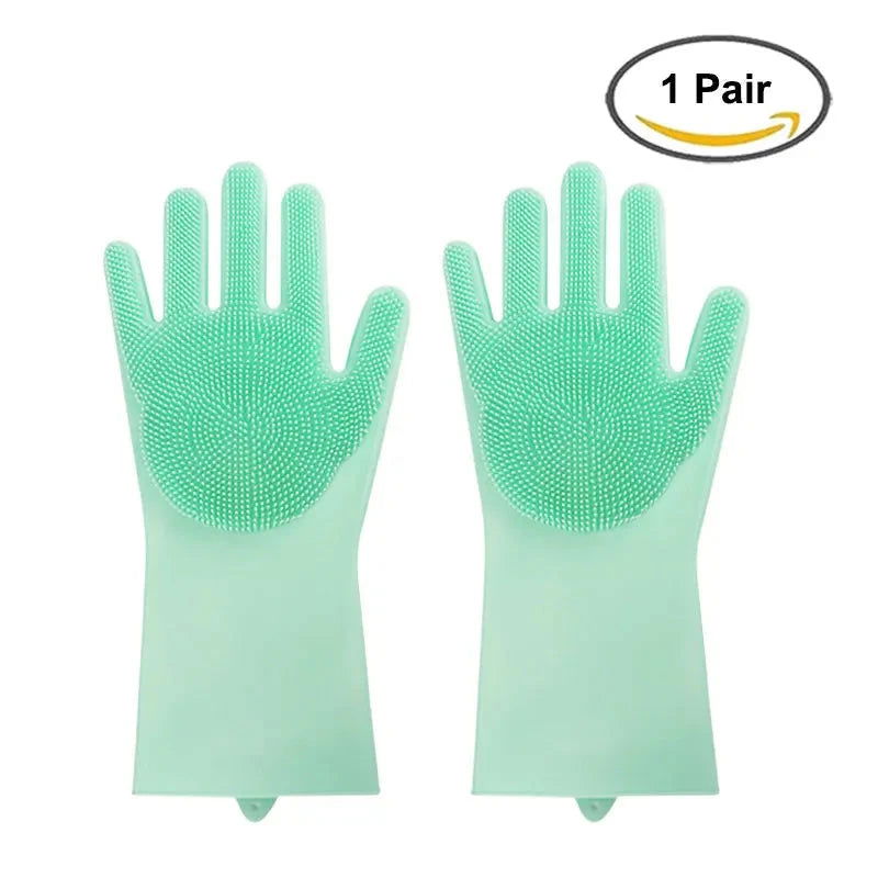 Walfos 2Pcs Silicone Dishwashing Scrubber Cleaning Gloves Dish Washing Sponge Rubber Scrub Gloves Kitchen Cleaning Accessories - Walfos® Kitchenware