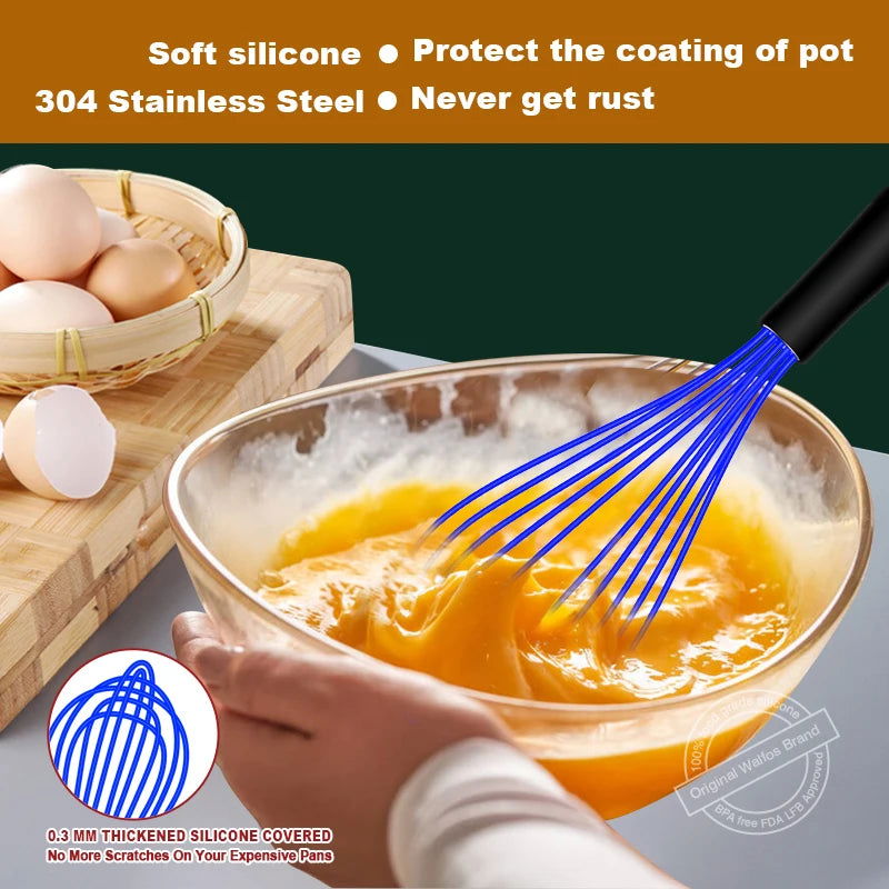 Walfos 3 Pieces Silicone  Stainless Steel Wire Whisk - Mixing Bowl Kitchen Whisk For Non-Stick Egg Foamer Stirrer Kitchen Tool - Walfos® Kitchenware
