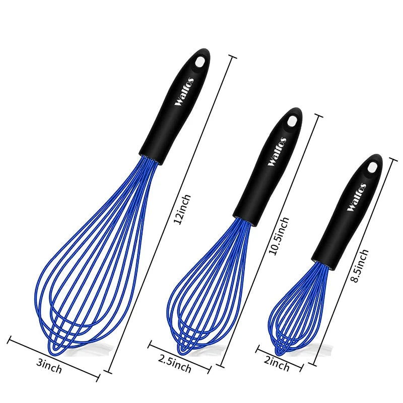 Walfos 3 Pieces Silicone  Stainless Steel Wire Whisk - Mixing Bowl Kitchen Whisk For Non-Stick Egg Foamer Stirrer Kitchen Tool - Walfos® Kitchenware