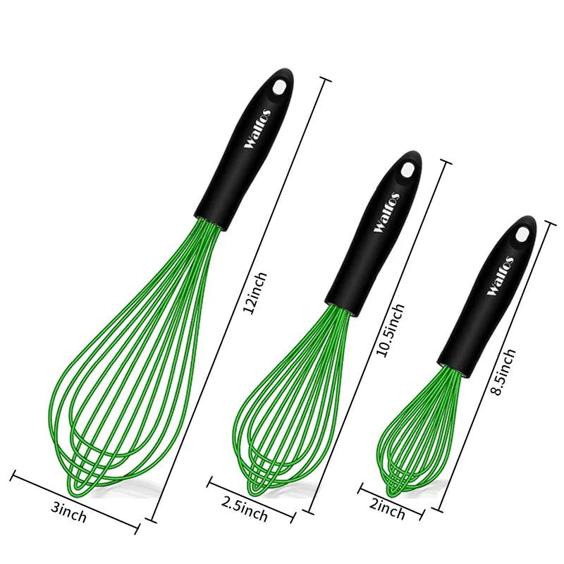 Walfos 3 Pieces Silicone  Stainless Steel Wire Whisk - Mixing Bowl Kitchen Whisk For Non-Stick Egg Foamer Stirrer Kitchen Tool - Walfos® Kitchenware