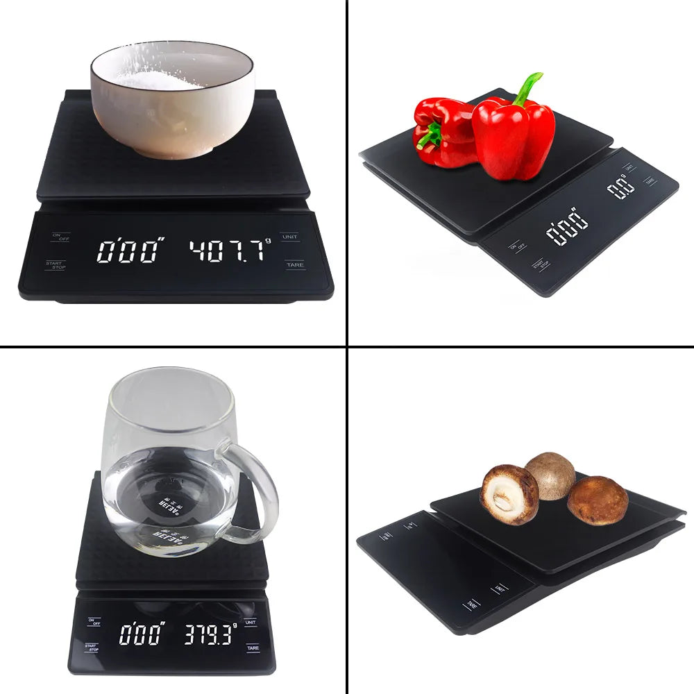 Walfos 3kg/0.1g Electronic Coffee Scale with Timer High Accuracy Digital Kitchen Scale Coffee Weight Balance Without Battery - Walfos® Kitchenware