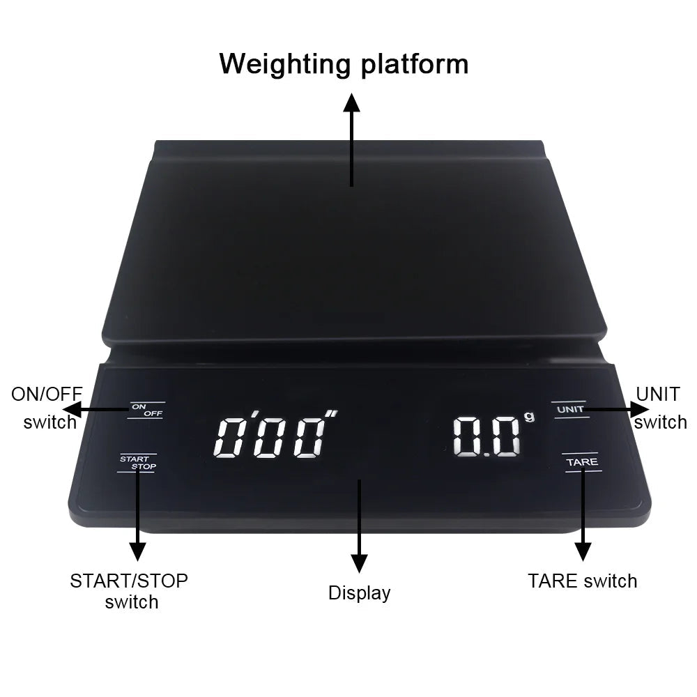 Walfos 3kg/0.1g Electronic Coffee Scale with Timer High Accuracy Digital Kitchen Scale Coffee Weight Balance Without Battery - Walfos® Kitchenware