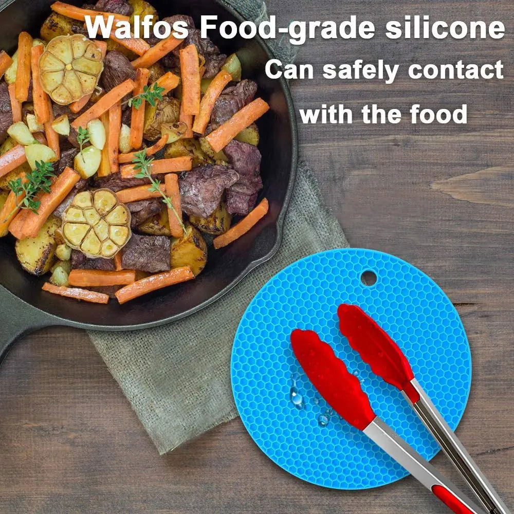 Walfos 4 Pack Thick Silicone Trivet Mat Heat Resistant Pot Holders Insulation Pad Multi-Purpose for Jar Opener Spoon Holder Oven - Walfos® Kitchenware