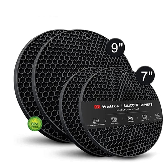 Walfos 4 Pieces Silicone Trivet Mats Pack Heat Resistant Pot Holders Set Multipurpose Non-Slip Hot Pads for Hot Pot Hot DishersJar Opener - Walfos® Kitchenware