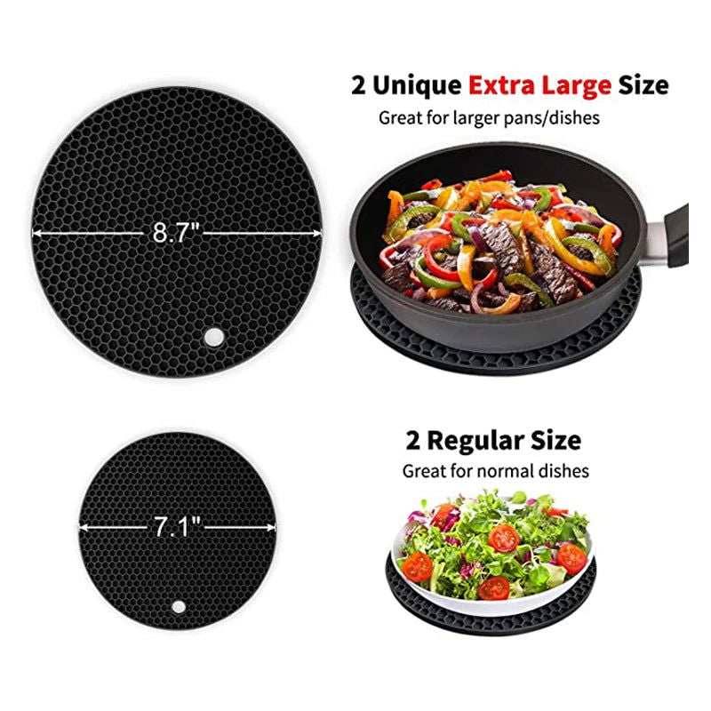 Walfos 4 Pieces Silicone Trivet Mats Pack Heat Resistant Pot Holders Set Multipurpose Non-Slip Hot Pads for Hot Pot Hot DishersJar Opener - Walfos® Kitchenware