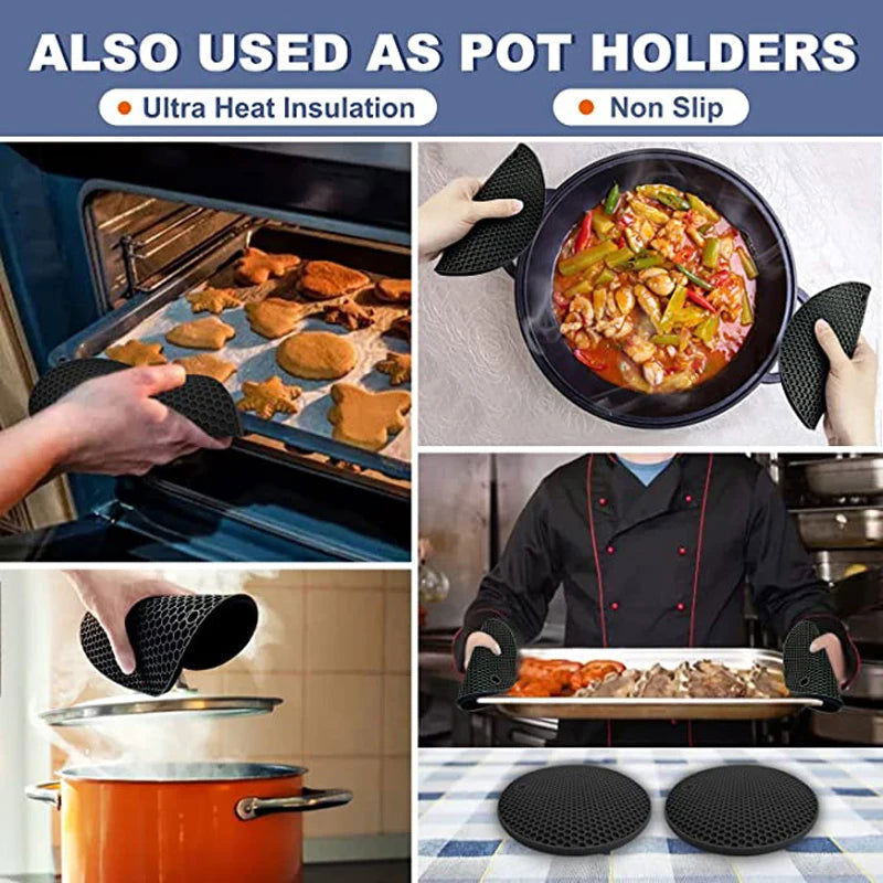 Walfos 4 Pieces Silicone Trivet Mats Pack Heat Resistant Pot Holders Set Multipurpose Non-Slip Hot Pads for Hot Pot Hot DishersJar Opener - Walfos® Kitchenware