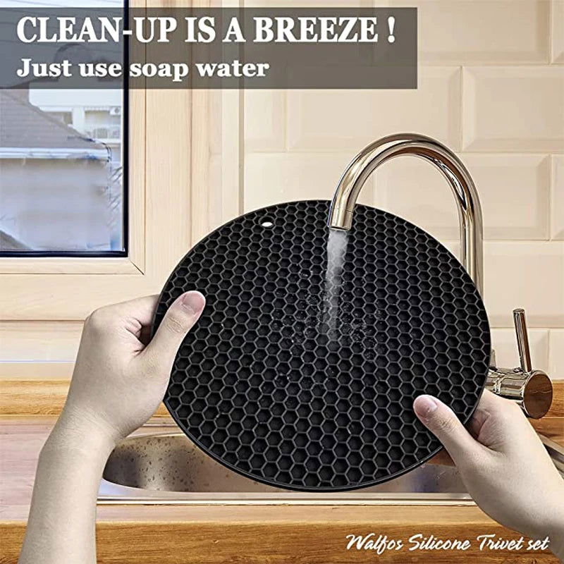 Walfos 4 Pieces Silicone Trivet Mats Pack Heat Resistant Pot Holders Set Multipurpose Non-Slip Hot Pads for Hot Pot Hot DishersJar Opener - Walfos® Kitchenware
