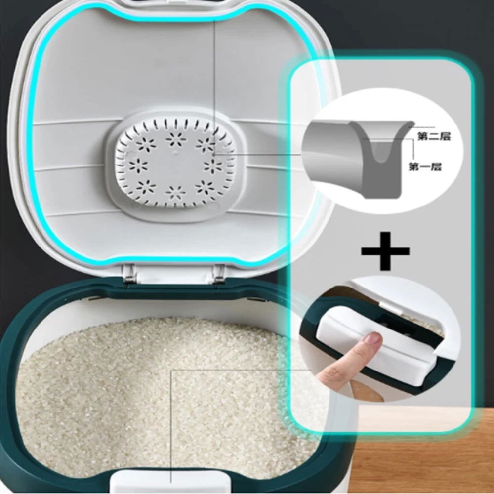 Walfos 5/10KG Kitchen Rice Storage Box Nano  Proof Moisture Proof Food Rice Container Sealed Cereals Bucket Kitchen Organizer - Walfos® Kitchenware